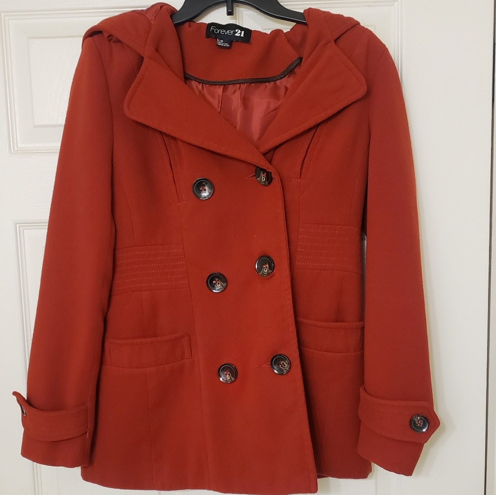 HI WINTER!!! ♦️Forever 21 Orange Trench Coat with Hoodie